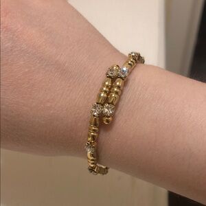 Gold Crystal Beaded Stretch Bracelet - Women's Jewelry